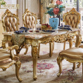 Conjunto de jantar dourado estilo europeu de madeira de carvalho maciça com 6 cadeiras